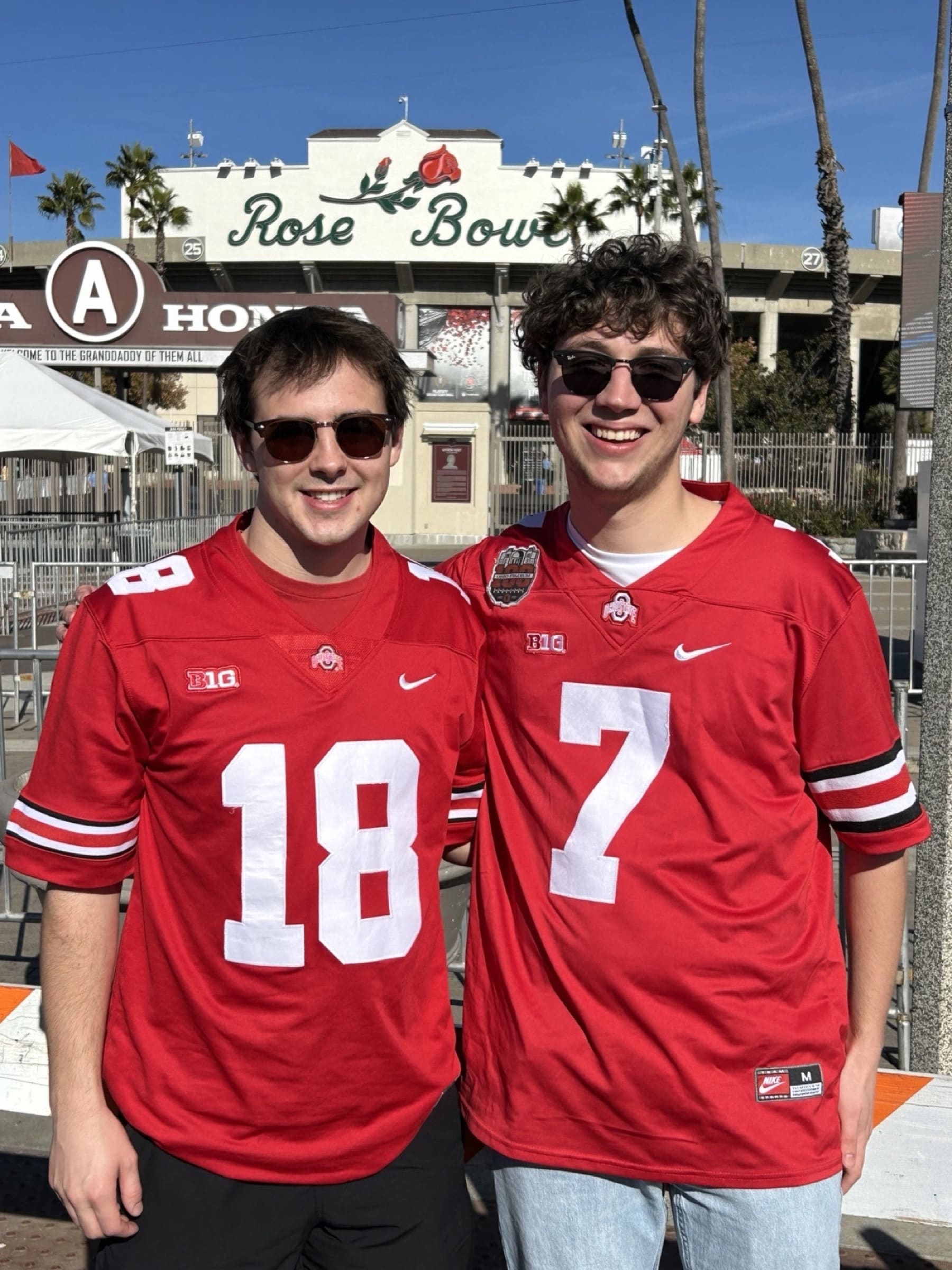 Alec Levine and a friend outside the Rose Bowl before Ohio State played Oregon